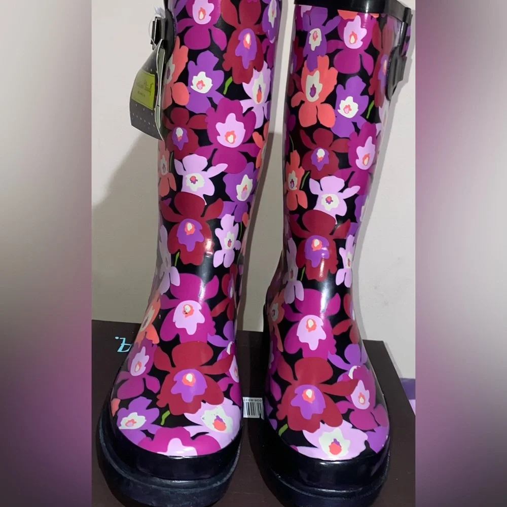 New Western chief rain boots boho floral garden boots purple pink floral graphic